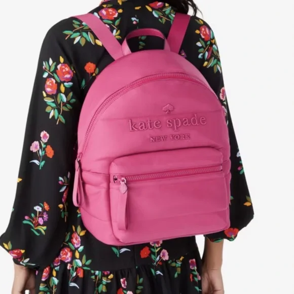 Kate Spade New York Ella Large Puffy Hot Pink Backback - Picture 2 of 11